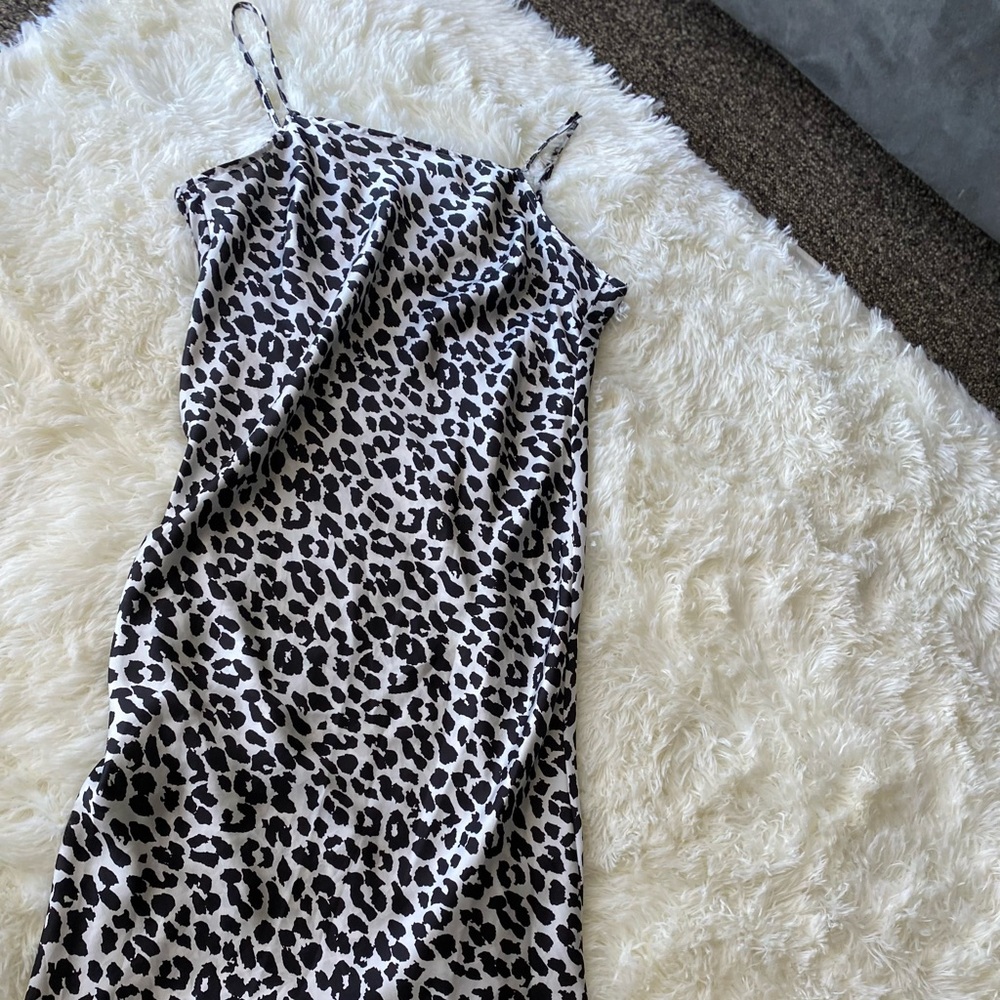 Calf Length Silk Cheetah Print Dress
